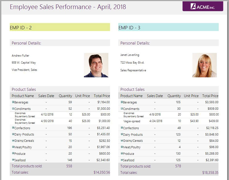 Use DataRegions to Create Side-by-Side Reports