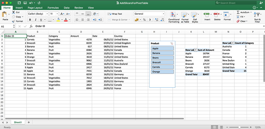 Add slicers to your spreadsheets