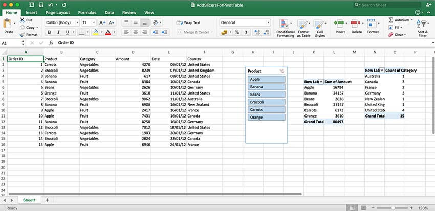 GrapeCity Documents for Excel Java - Filter data with slicers