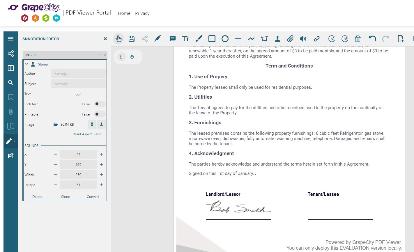 A completed document with Signature provided by GcPdfViewer Javascript Signature Tool