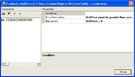 A constraint expression specified in the Schema Designer.