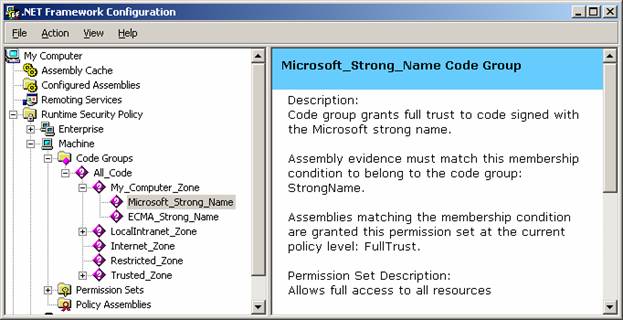 Figure 1: .NET Framework Configuration Tool (mscorcfg.msc)
