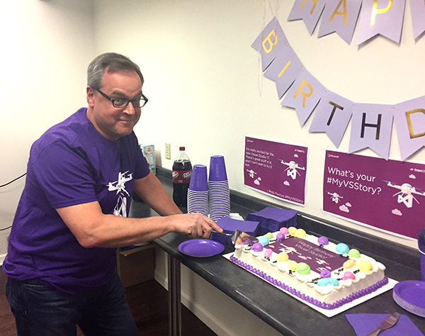 Senior developer John Juback cuts the Visual Studio birthday cake