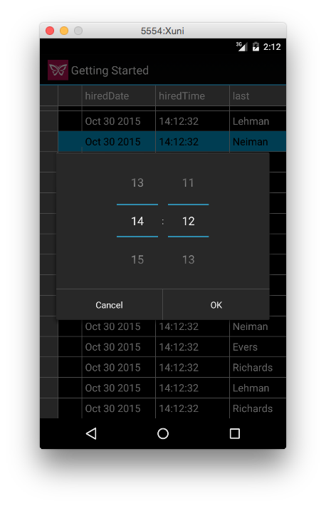 Custom Time Picker in Xuni FlexGrid for Android