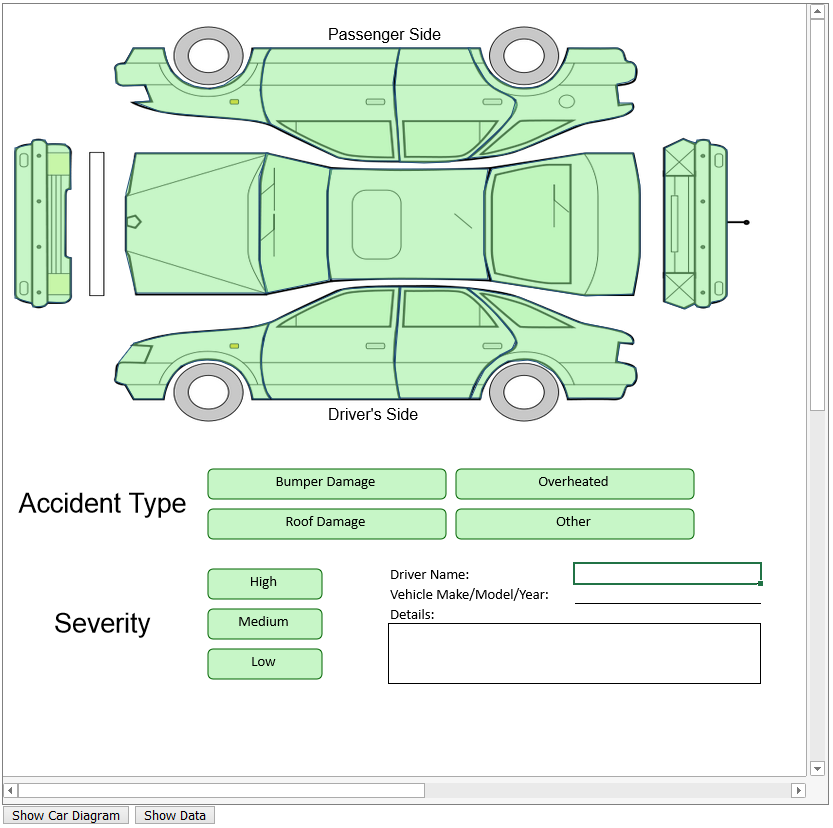 JavaScript car insurance app with clickable sections