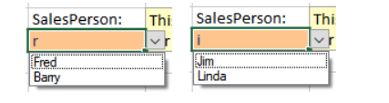 Data validation lists showing different values