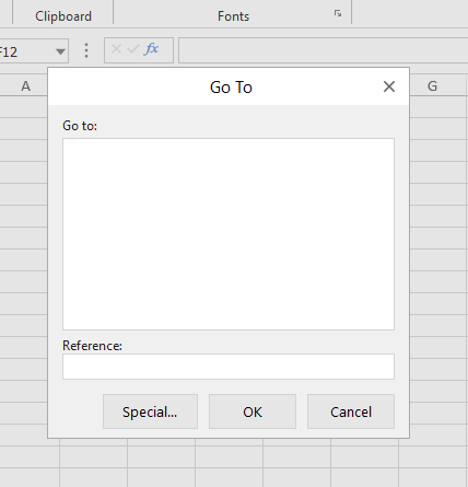 excel like go to