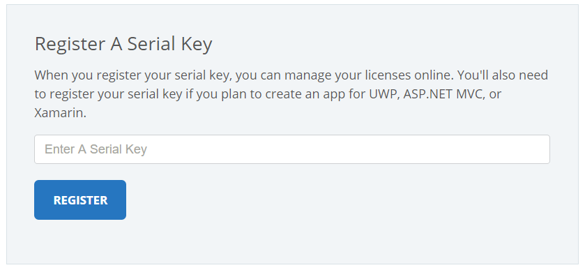 Register your serial key in the My Account section