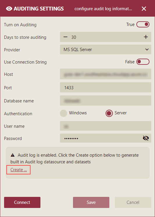 Auditing Setting - create built-in database and dataset