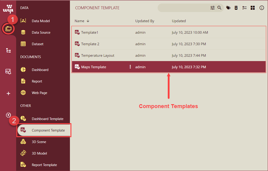 Saved components under the Document Types section on Resource portal