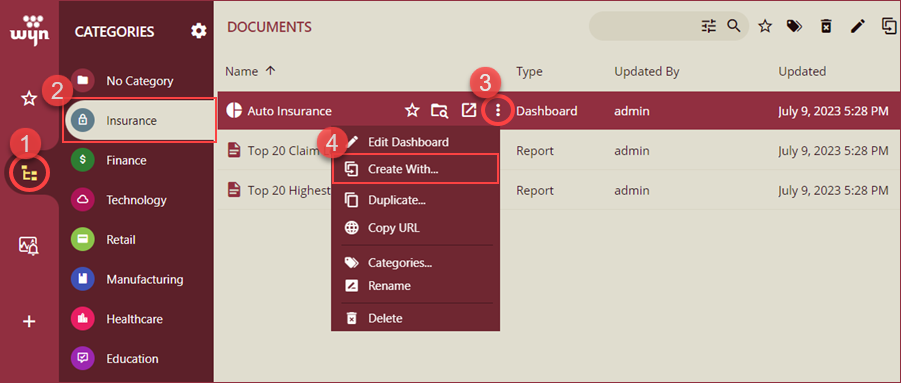 Use Create With button to use the dashboard as a template on Resource Portal