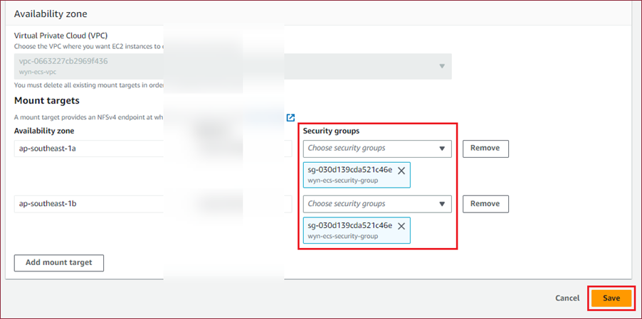 Create File System - choose security groups