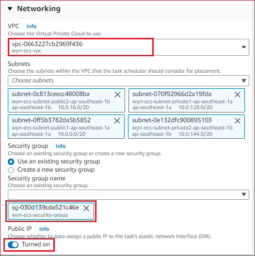 Create Task - networking settings