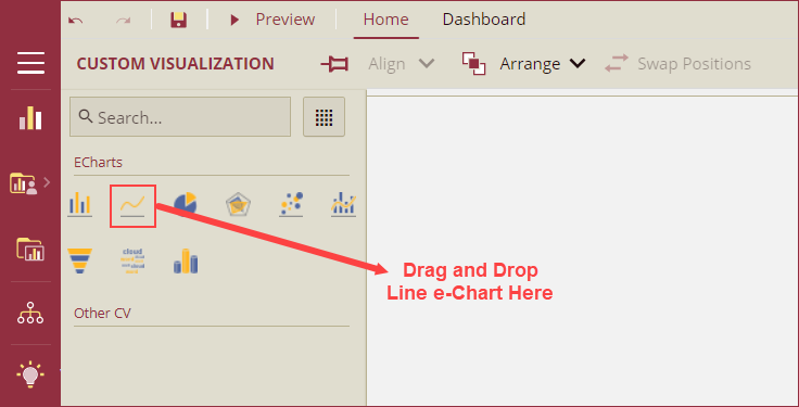 Drag and drop the Line e-Chart from Custom Visualization tab