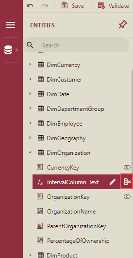 Delete intervals column button