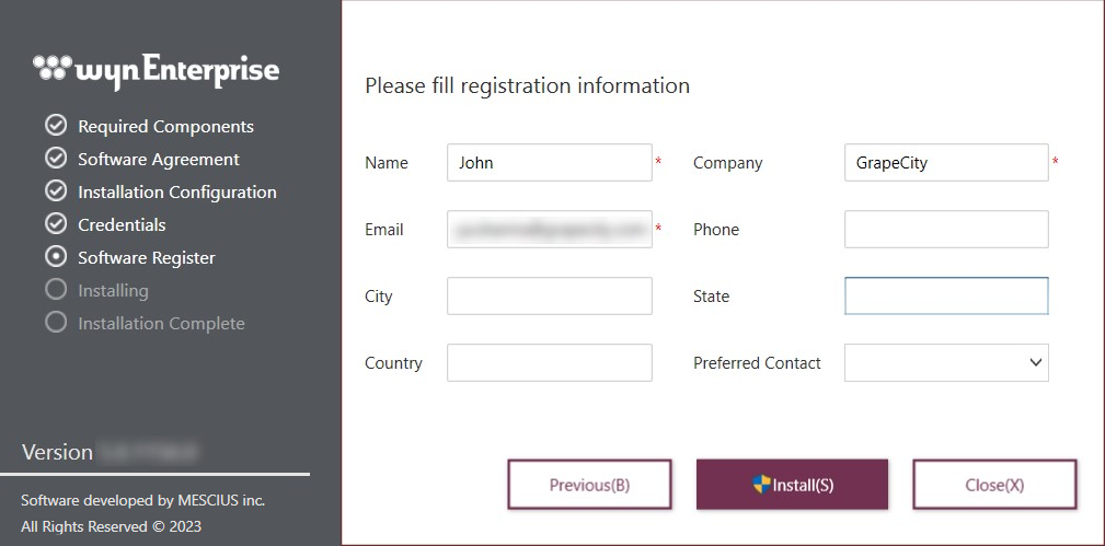 Filling details in Software Registration Form