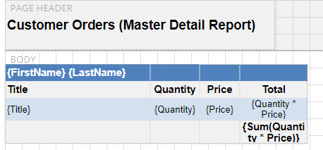 Customized Master Detail Report Example