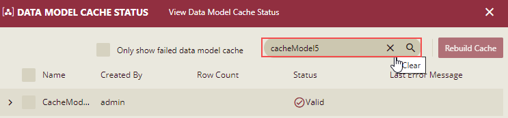 Search for a specific Data Model Cache