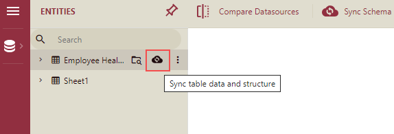 Sync table data and structure button