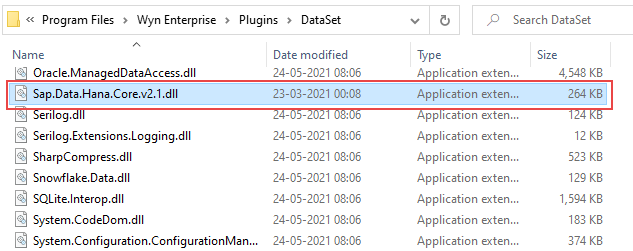 Paste the DLL file in the Wyn Enterprise dataset plugin directory