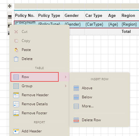 Using Context Menu to Insert Additional Rows in a Table
