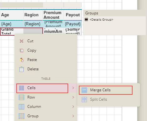Merging Cells in a Table