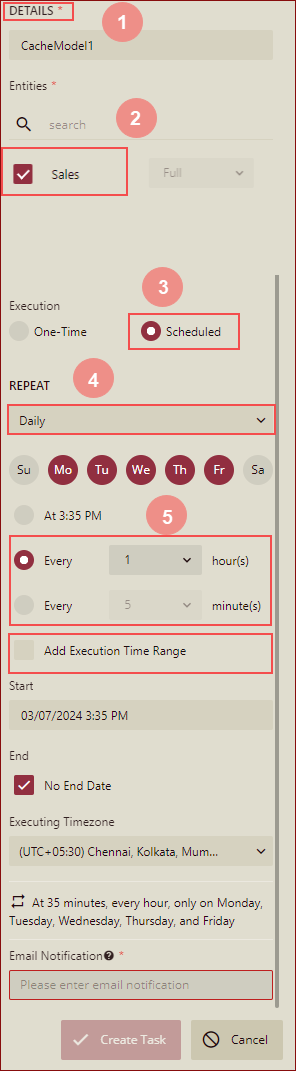 add execition time range option