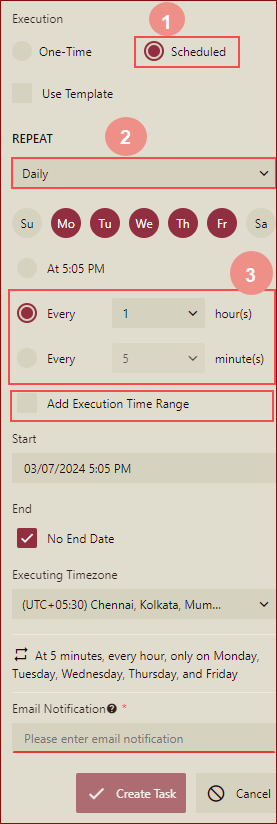 add execution time rage option