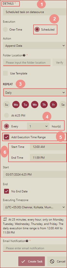 add execution time range value