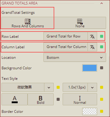 row and column label option