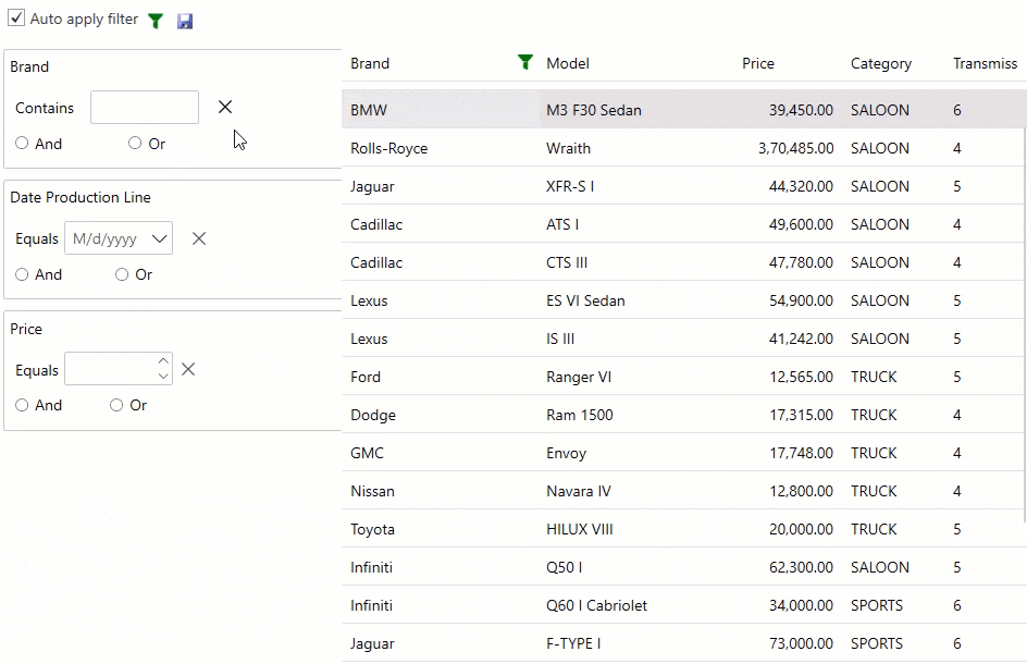 The application shows filtering in action.
