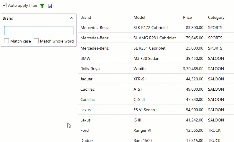 The application shows filtering in action.
