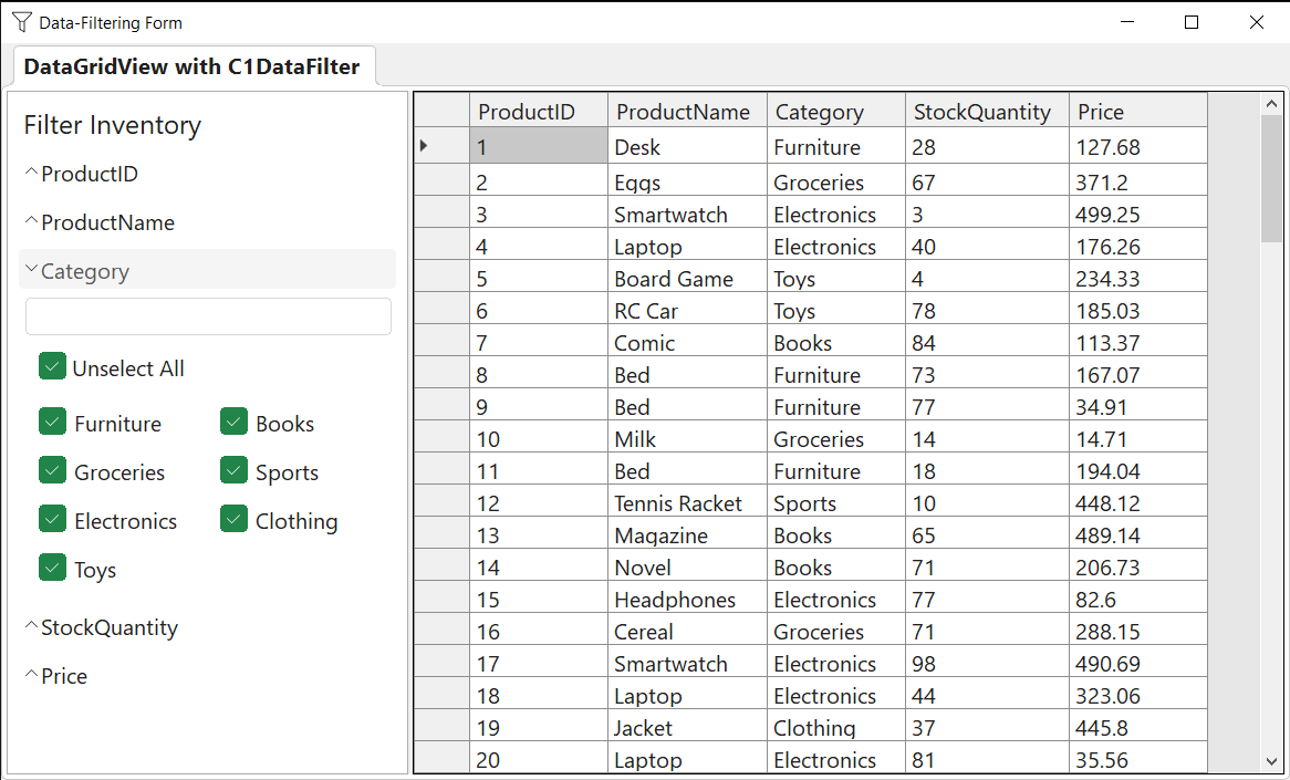 Filtering a DataGridView