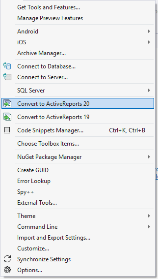 Convert to ActiveReports 20 Tool
