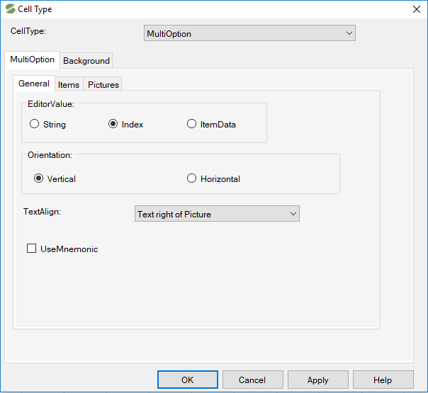 Spread Designer Cell Type Dialog MultiOption Tab