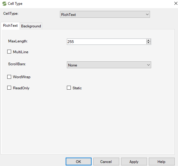 Spread Designer Cell Type Dialog Rich Text Tab