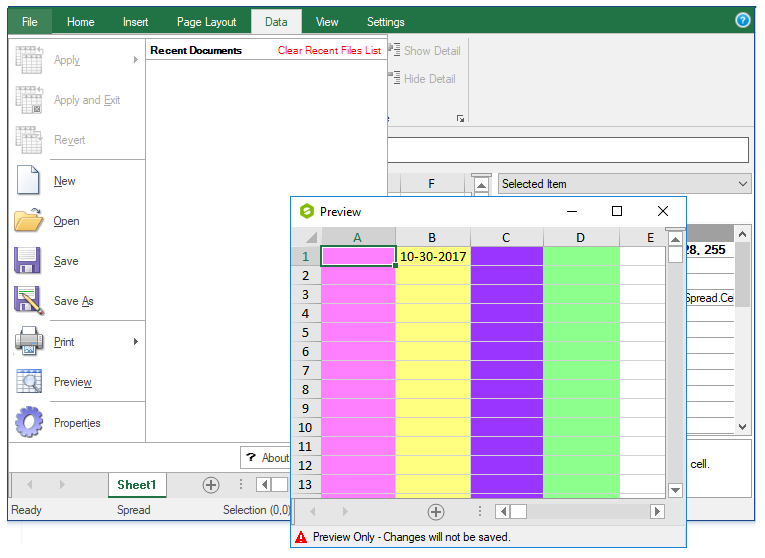 Previewing a Sheet