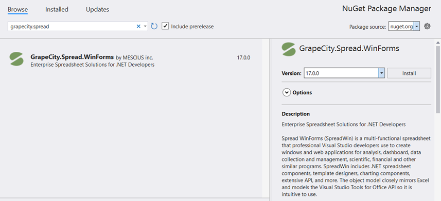 Nuget Package Manager Dialog