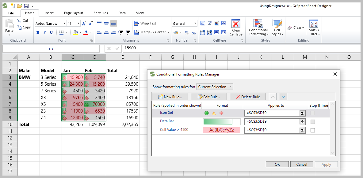 conditional formatting rules manager