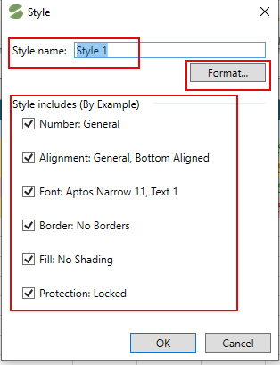 style dialog box