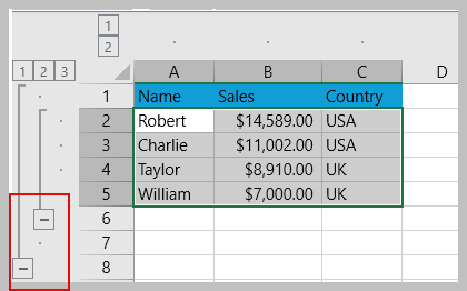 summary below row