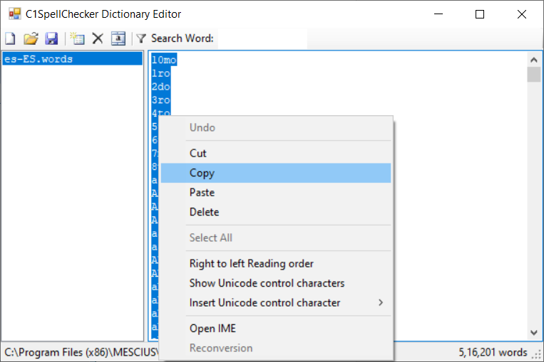 Select spanish words list