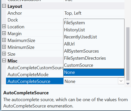 AutoCompleteSource Options