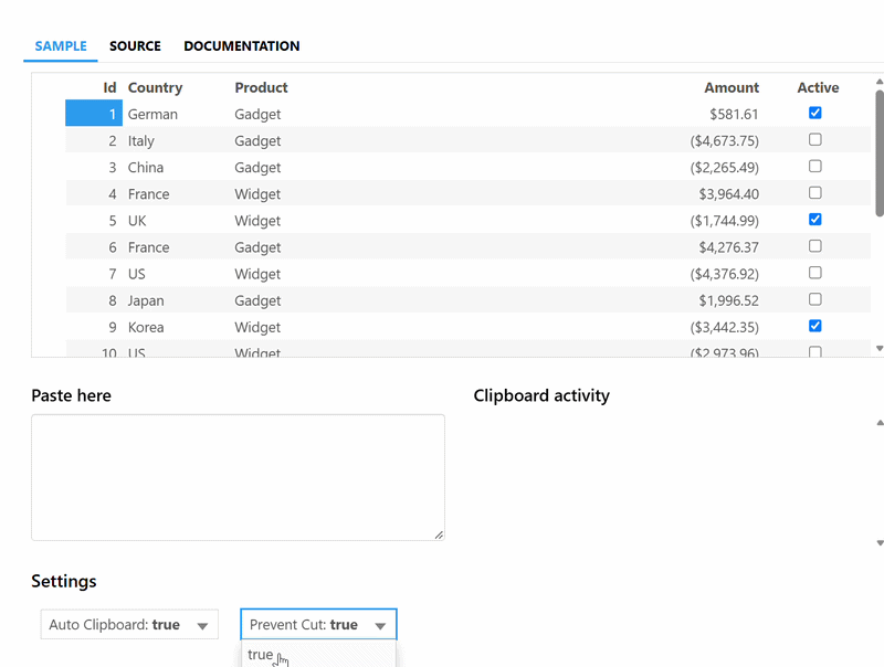 C1Web FlexGrid - Filtering the Country name in Filtering.