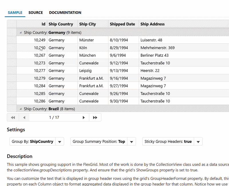 C1Web FlexGrid - Header's behaviour to different Group headings.