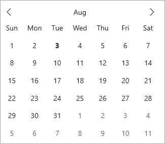 Calendar in month mode