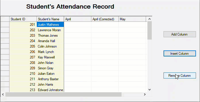 C1WinForms FlexGrid Column operation demo