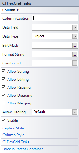 C1FlexGrid Tasks Menu