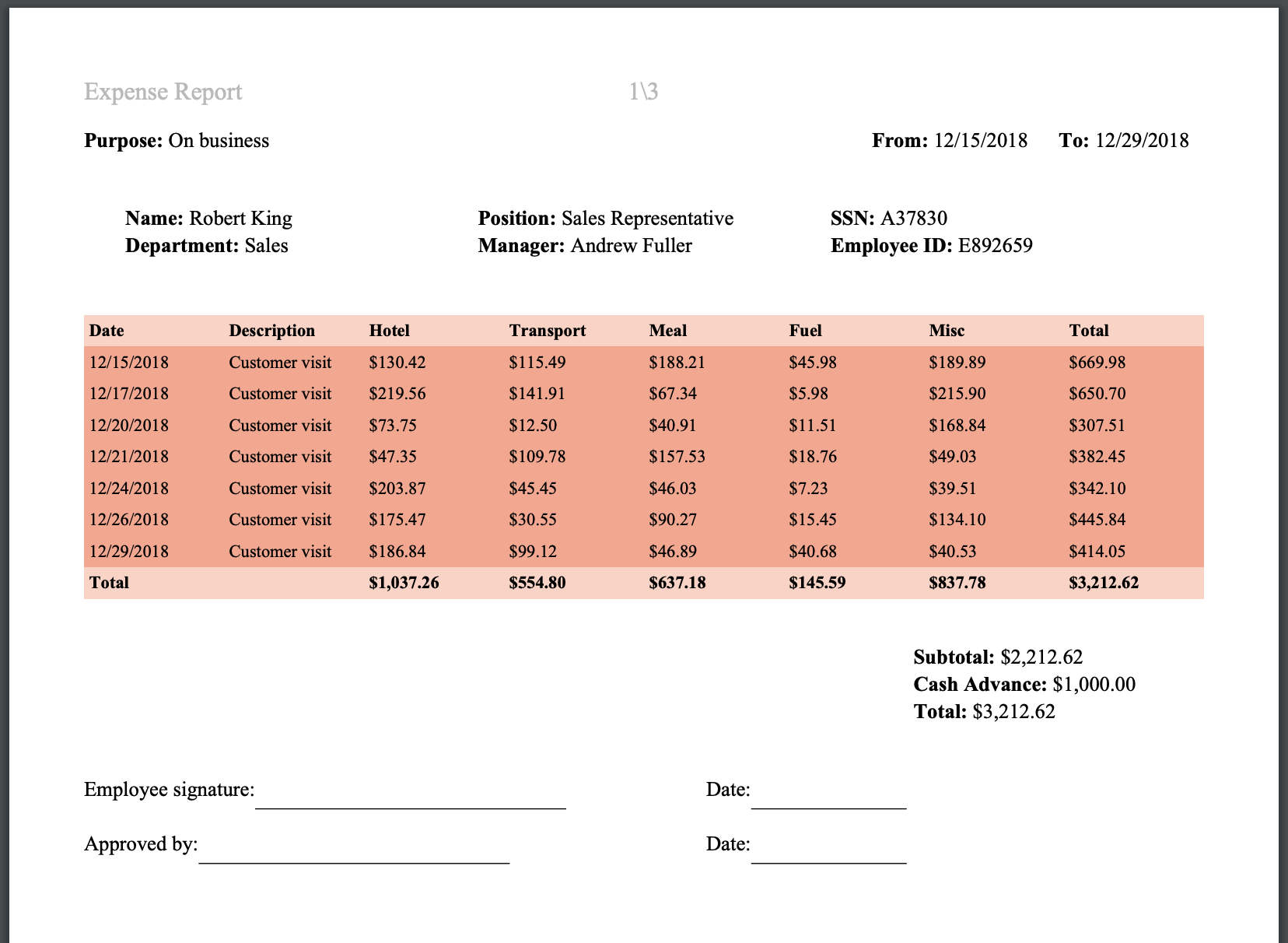 PDF Expense Report