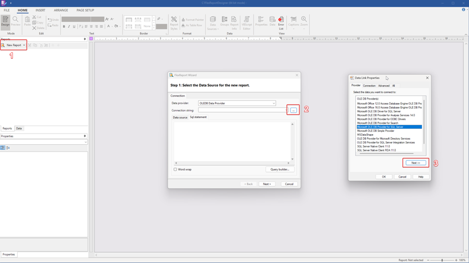 FlexReportDesigner - Create New Report